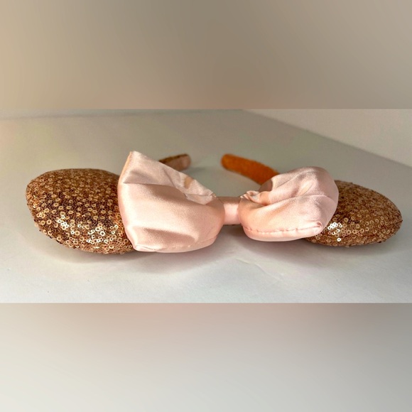 Disney Ears Rose Gold Minnie Mouse Ears Headband Sequin and Satin Bow - Picture 5 of 6